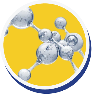 yellow circle containing liquid molecules representing long chain hyaluronic acid